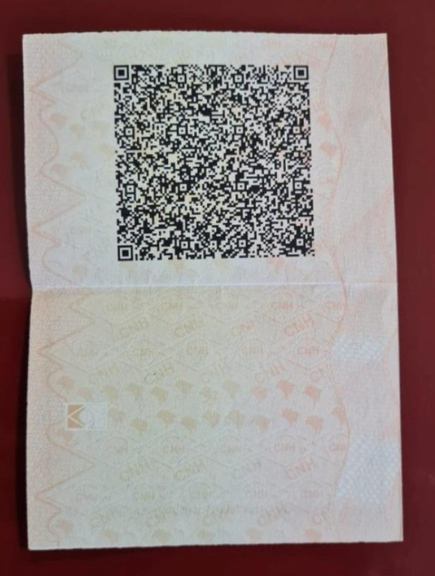 Exemplo do verso da CNH com QR Code