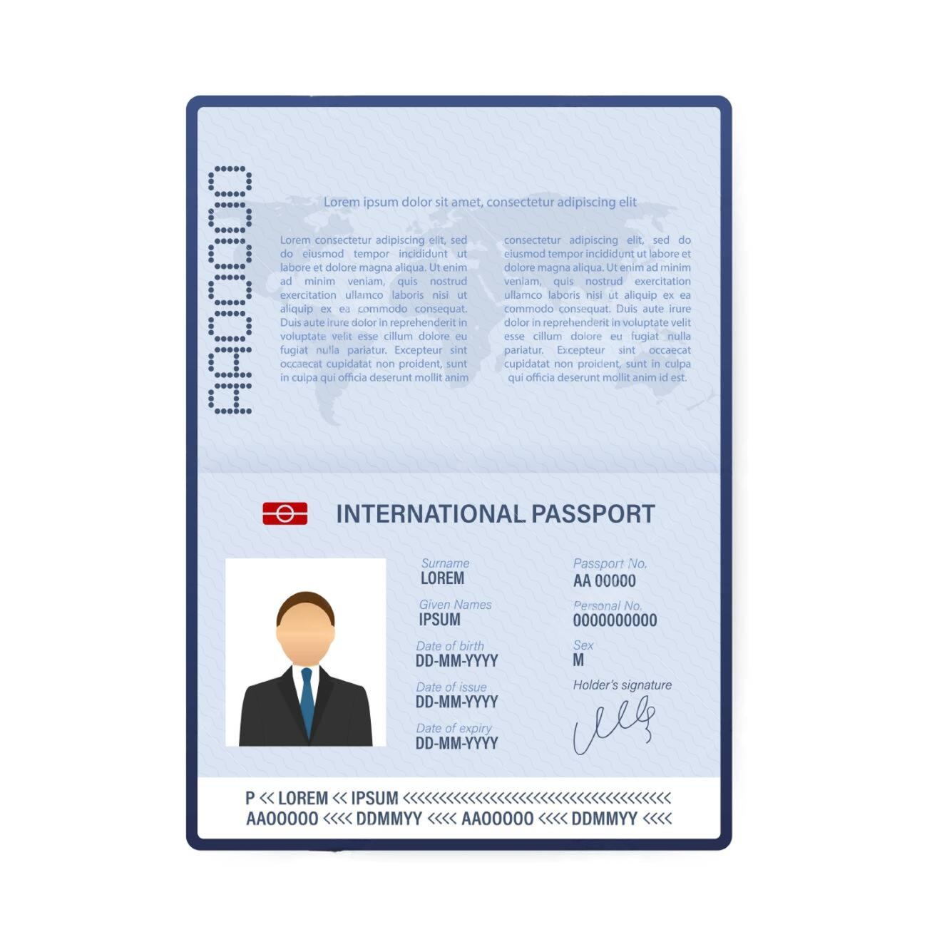 Exemplo da página do passaporte com foto e dados