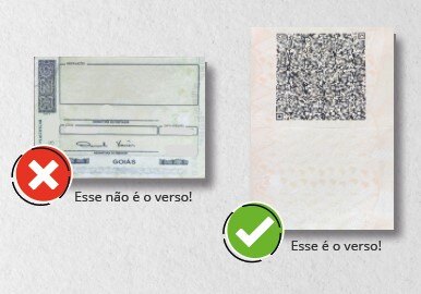 Comparação mostrando o verso incorreto e o verso correto da CNH antiga